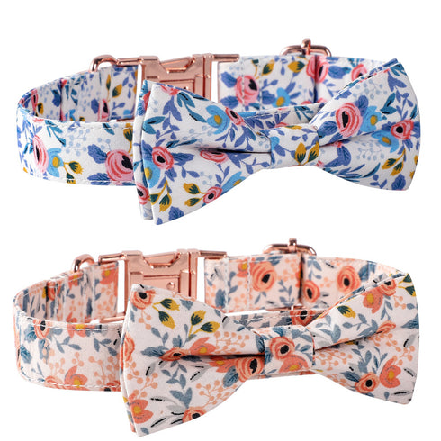 Floral Print Dog Collar with Bow Tie