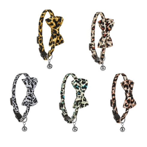 Adjustable Leopard Cat Collars with Bow Tie