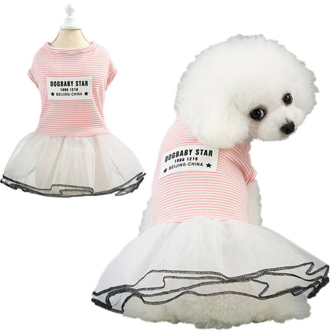 Striped Mesh Dog Dress Princess Skirt