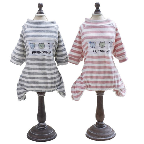 Long Sleeves Dog Pajamas Striped Pet Jumpsuits