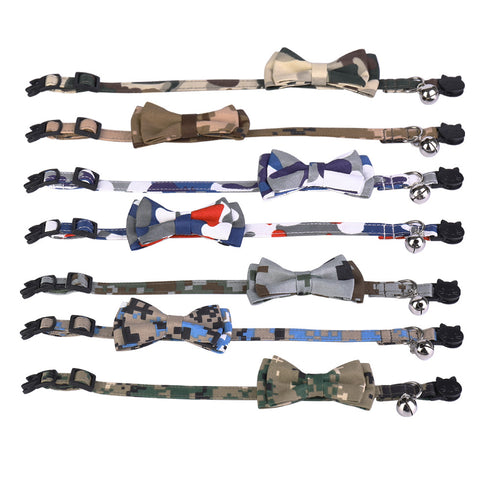 Adjustable Cat Camouflage Collar with Bowtie