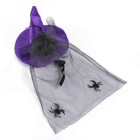 Halloween Purple Spider Witch Mesh Hat