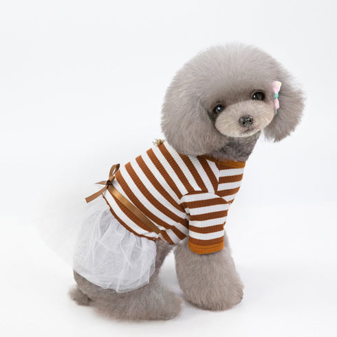 Puppy Clothes Lace Striped Dress