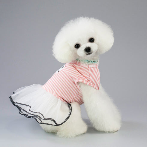 Striped Mesh Dog Dress Princess Skirt