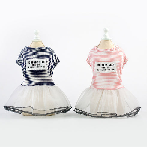 Striped Mesh Dog Dress Princess Skirt