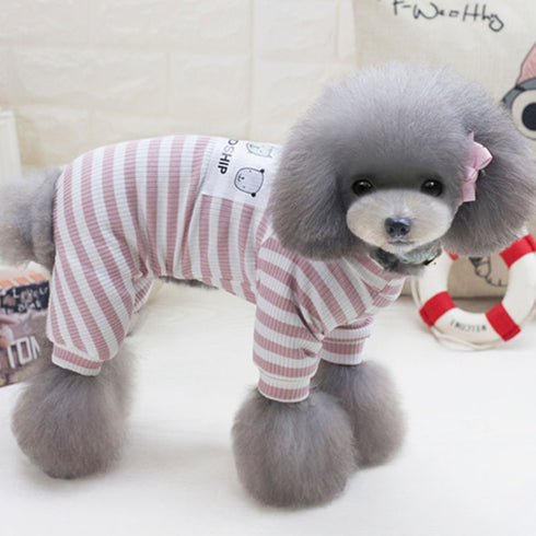 Long Sleeves Dog Pajamas Striped Pet Jumpsuits