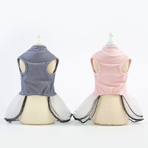 Striped Mesh Dog Dress Princess Skirt