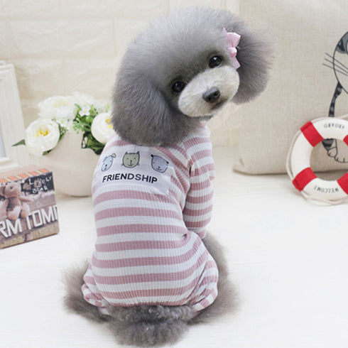 Long Sleeves Dog Pajamas Striped Pet Jumpsuits