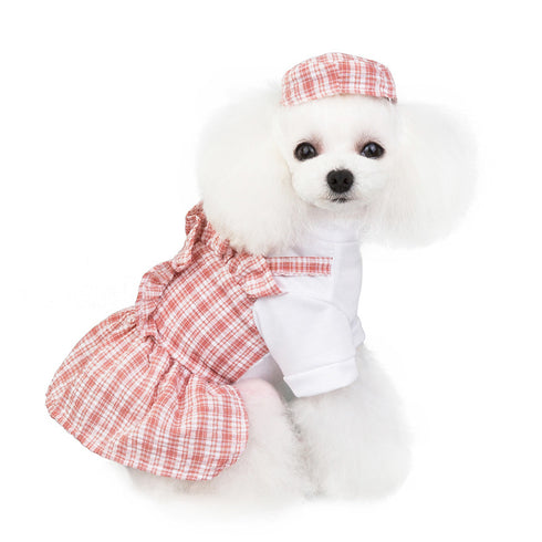 Puppy Plaid Skirt with Hat Party Apparel Outfit