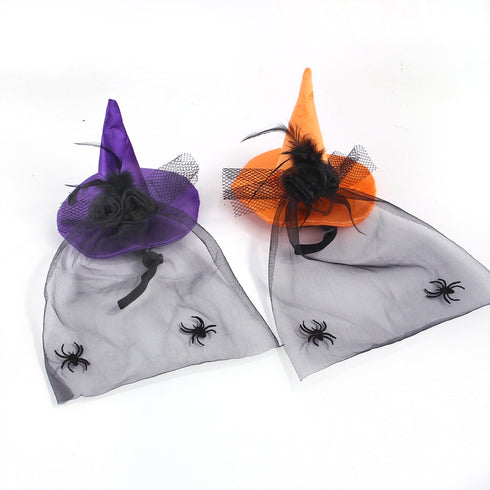 Halloween Purple Spider Witch Mesh Hat