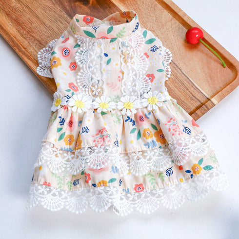 Summer Puppy Elegant Flower Lace Dress