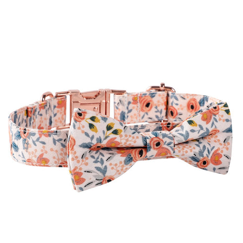 Floral Print Dog Collar with Bow Tie