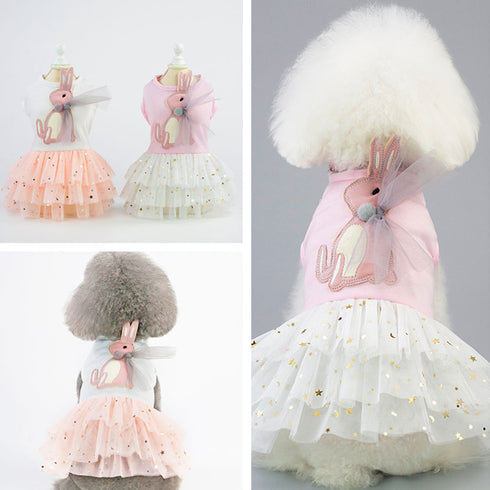 Dog Princess Dress with Rabbit Lace Gauze Skirt