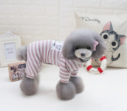Long Sleeves Dog Pajamas Striped Pet Jumpsuits