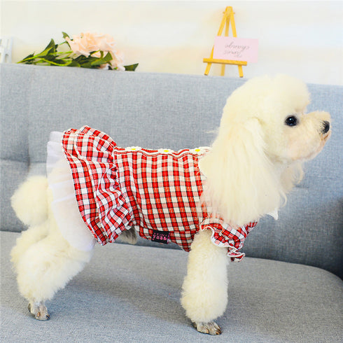 Dog Cute Plaid Floral Princess Dress