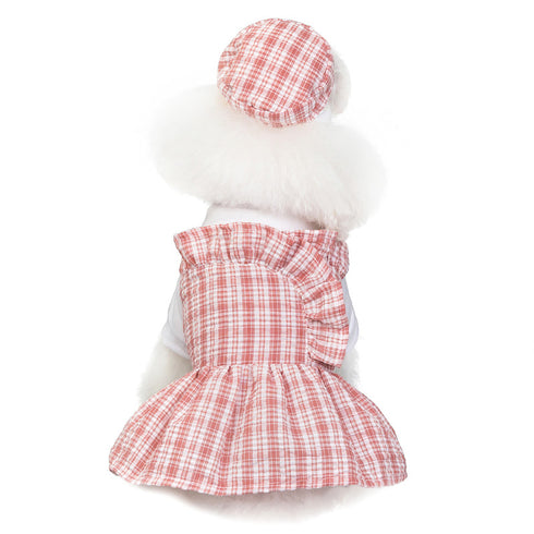 Puppy Plaid Skirt with Hat Party Apparel Outfit