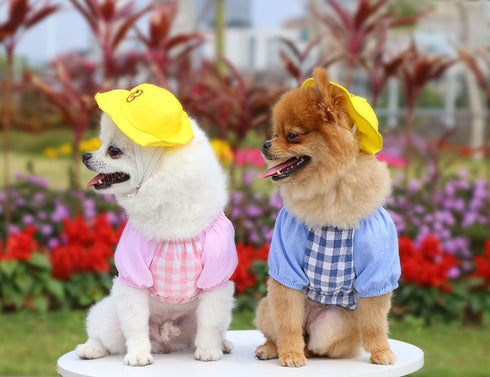 Dog Summer Duck Plaid Shirts Clothes with Hat