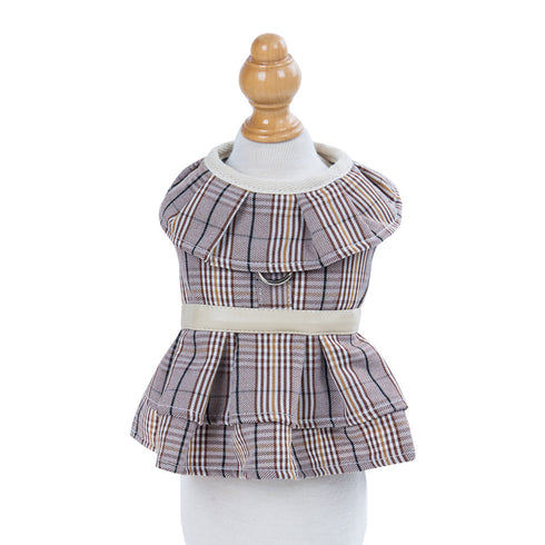 Dog Plaid Dresses Puppy Skirt with Leash