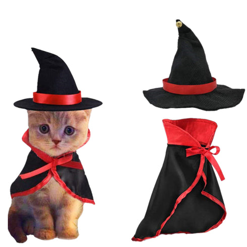Dog Cat Vampire Cloak and Wizard Hat