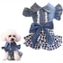 Denim Dress for Girls Dog Cat with Puff Sleeve Bowknot