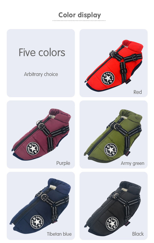 Large Pet Dog Jacket With Harness Winter Warm Dog Clothes