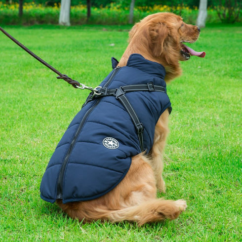Large Pet Dog Jacket With Harness Winter Warm Dog Clothes