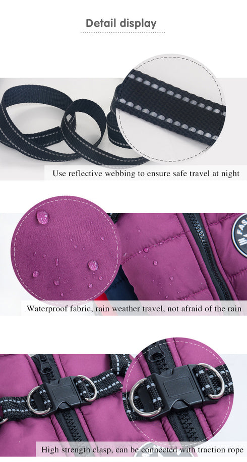 Large Pet Dog Jacket With Harness Winter Warm Dog Clothes