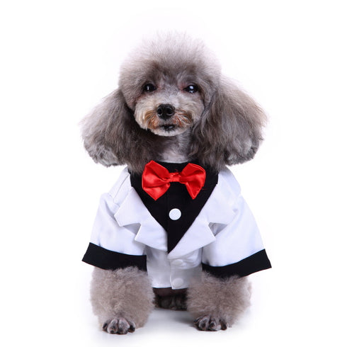 Dog Wedding Shirt Formal Tuxedo with Black Tie