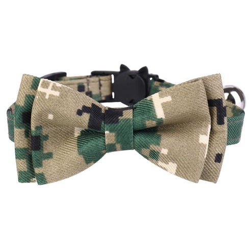 Adjustable Cat Camouflage Collar with Bowtie