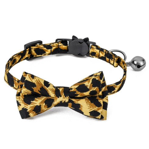 Adjustable Leopard Cat Collars with Bow Tie