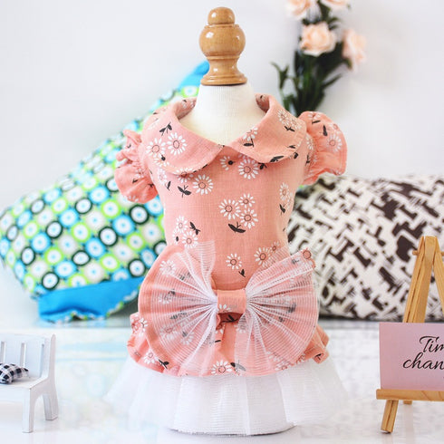 Dog Flower Dress with Bow Tie