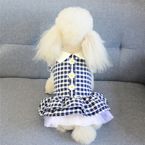 Dog Cute Plaid Floral Princess Dress