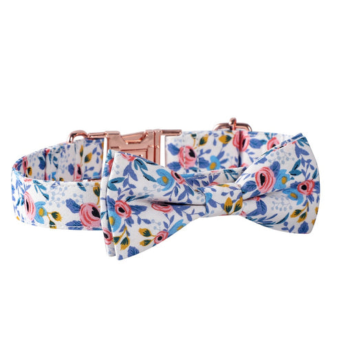 Floral Print Dog Collar with Bow Tie