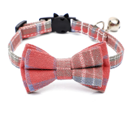 Cotton Cat Collar Plaid Bow Tie with Bell