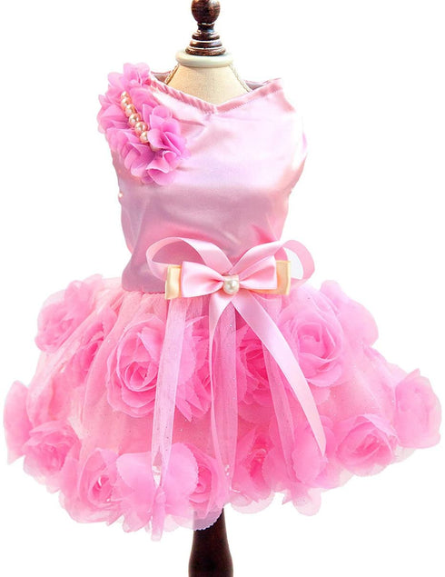 Floral Dogs Eelgant Dresses Rose with Flowers