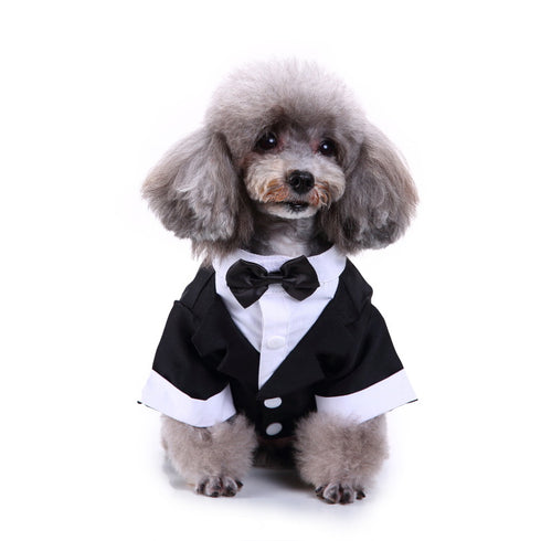 Dog Wedding Shirt Formal Tuxedo with Black Tie