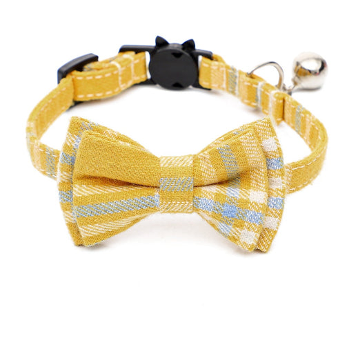 Cotton Cat Collar Plaid Bow Tie with Bell