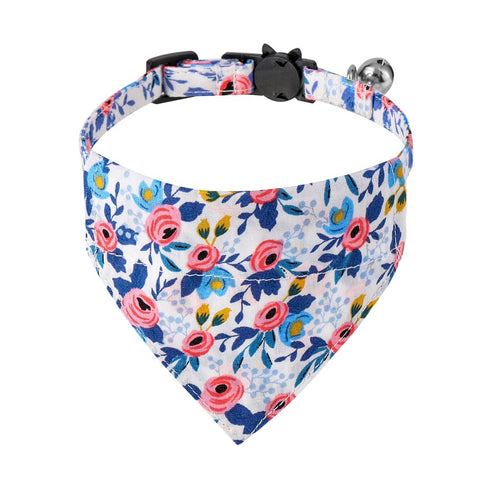 Adjustable Cat Collar Scarf Floral with Bell