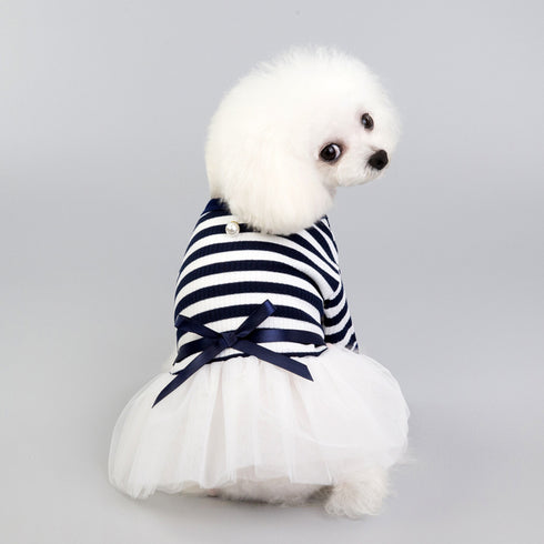 Puppy Clothes Lace Striped Dress