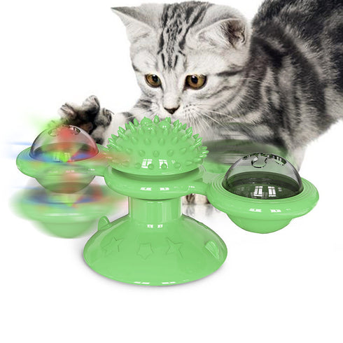 Windmill Cat Toy Built-in Rotating Led Light and Suction Cup Base