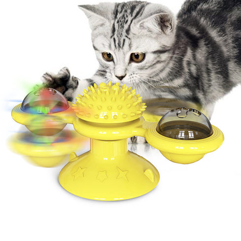 Windmill Cat Toy Built-in Rotating Led Light and Suction Cup Base