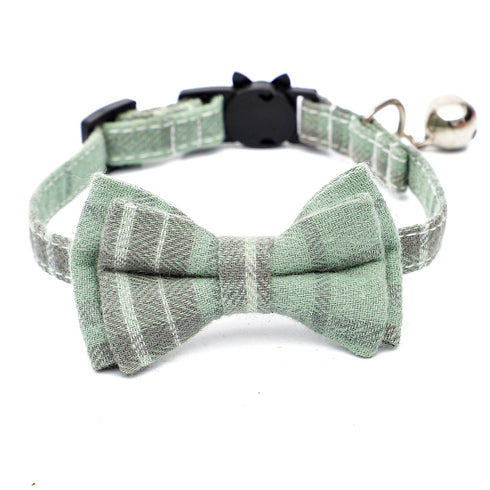 Cotton Cat Collar Plaid Bow Tie with Bell