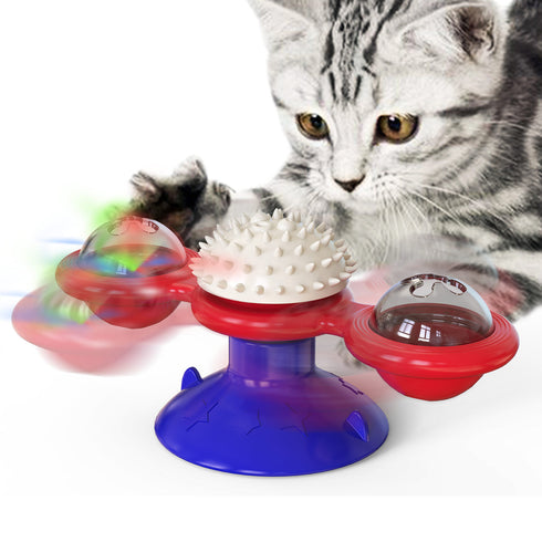 Windmill Cat Toy Built-in Rotating Led Light and Suction Cup Base